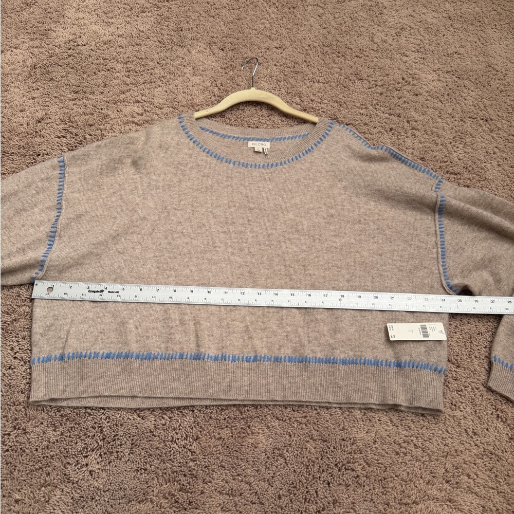 NWT new large Anthropologie pilcro Alani whipstitch cropped cashmere sweater tan - Picture 14 of 17